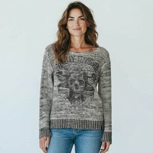 Harley Davidson Knit Sweater Skull Biker Edgy Grunge Graphic Pullover Size S